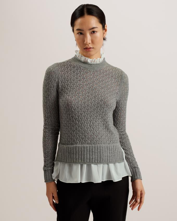 Pull Ted Baker Knitted With Hem Grise Femme | DSG-58073285